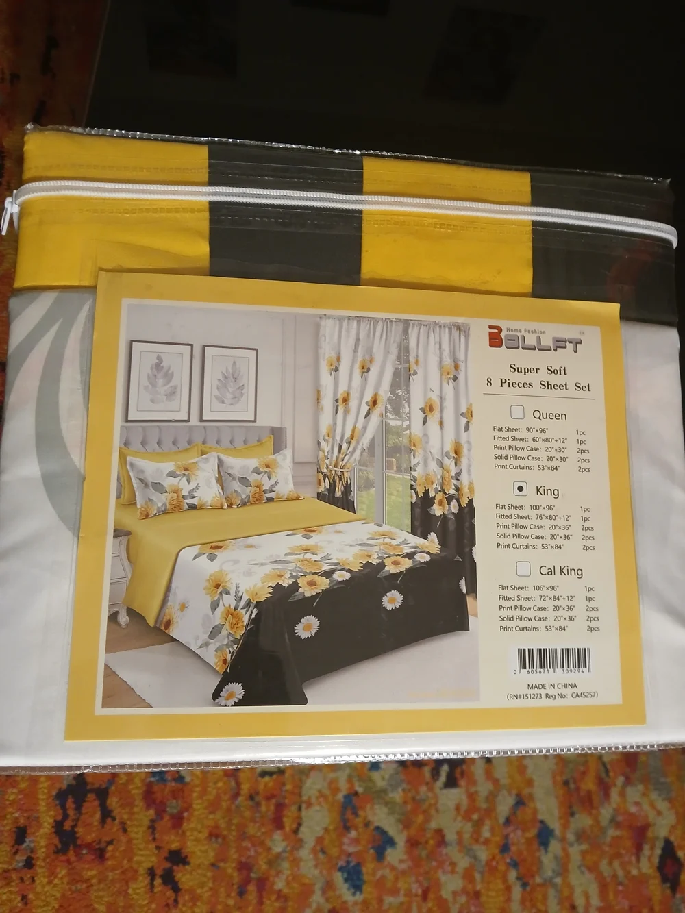 bolle Yellow and Black Floral 8-Piece Sheet Set